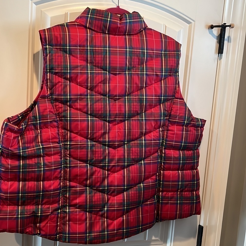 Red preppy classic plaid down filled NWT lands End zip puffer vest size 3XP - Picture 5 of 10